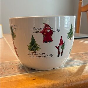 Festive White Holiday Bowl with Santa and Tree Design